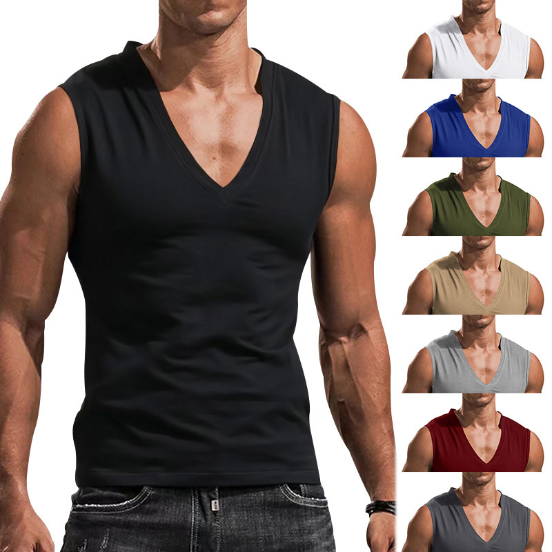 Men's vest V-neck vest solid color casual breathable slim sleeveless T-shirt men's wholesale