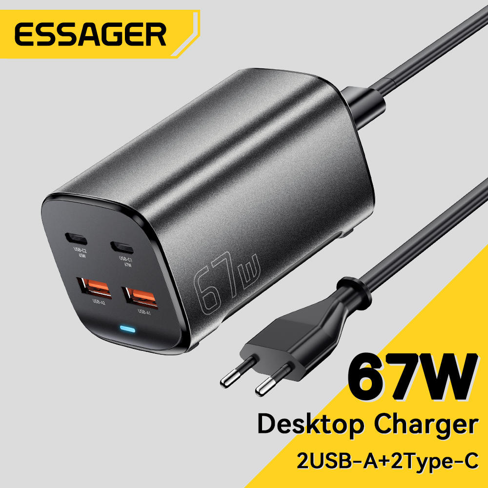 Essager 67W USB C GaN-oplader Desktop Quick Charge 4.0 QC 3.0 PD Type C Snel opladen voor MacBook Samsung POPC iPhone 15 Laptop