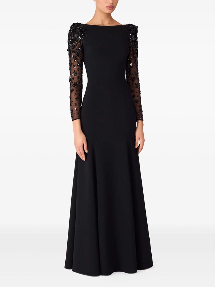 HIGH STREET Nieuwste Mode 2026 Designer Partyjurk Dames Gespleten Mesh Diamanten Geborduurde Lange Mouwen Maxi Lange Jurk