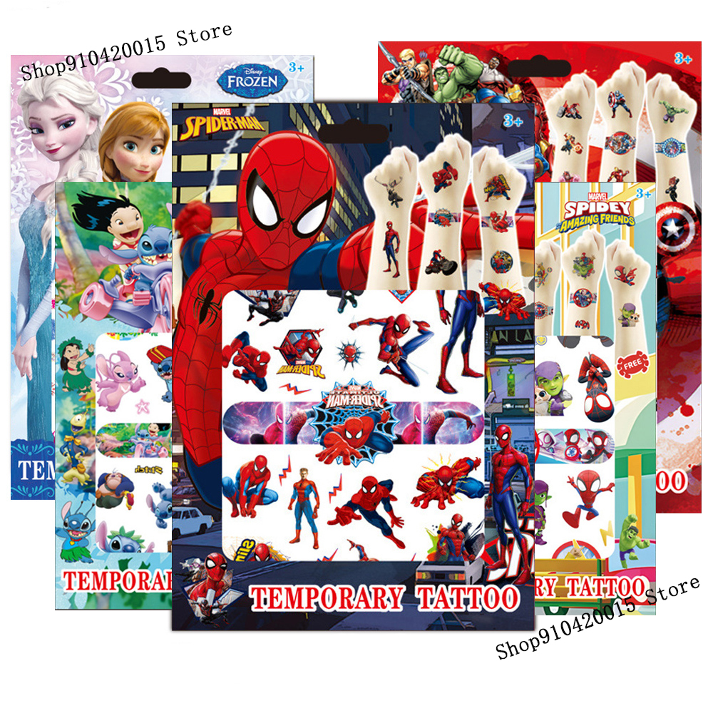 Disney niños tatuaje temporal falso pegatina juguete Frozen vengadores Stitch Spiderman DIY cara brazo arte corporal tatuajes impermeables niños