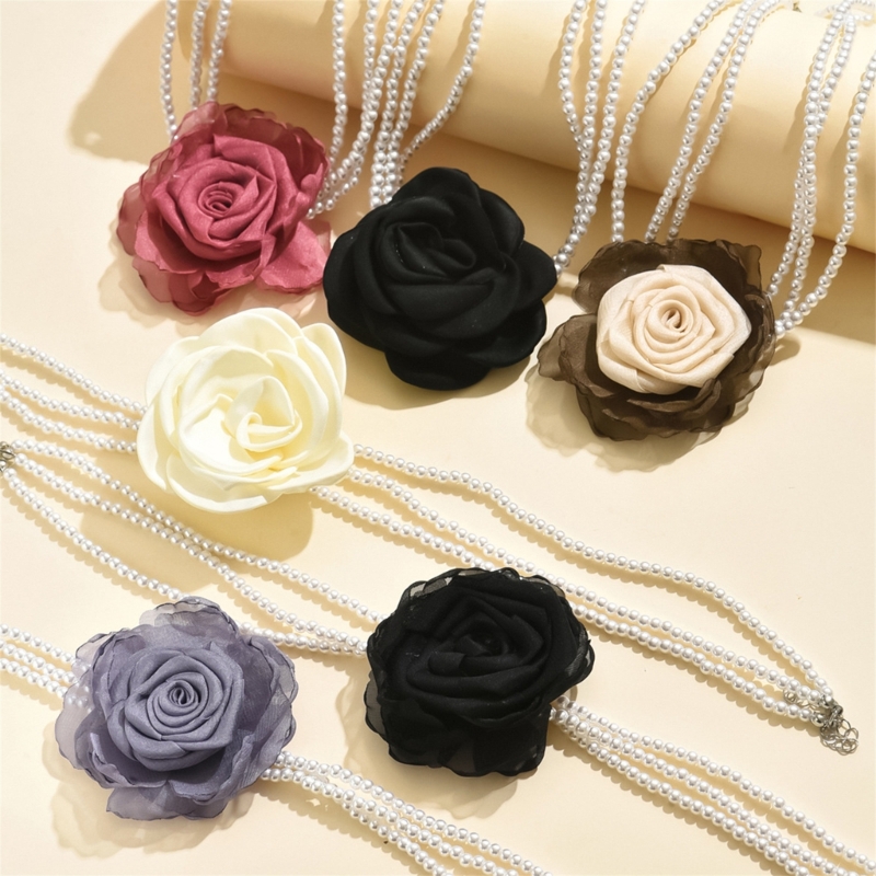 Einstellbare Länge Perlen Halskette Elegante Blumenverzierung Halskette für Frauen Charme Party