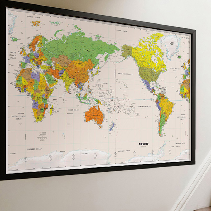 Carte murale en polyester, carte du monde sans drapeau national, affiche éducative sans cadre, décoration murale, fournitures de voyage/outil d'apprentissage