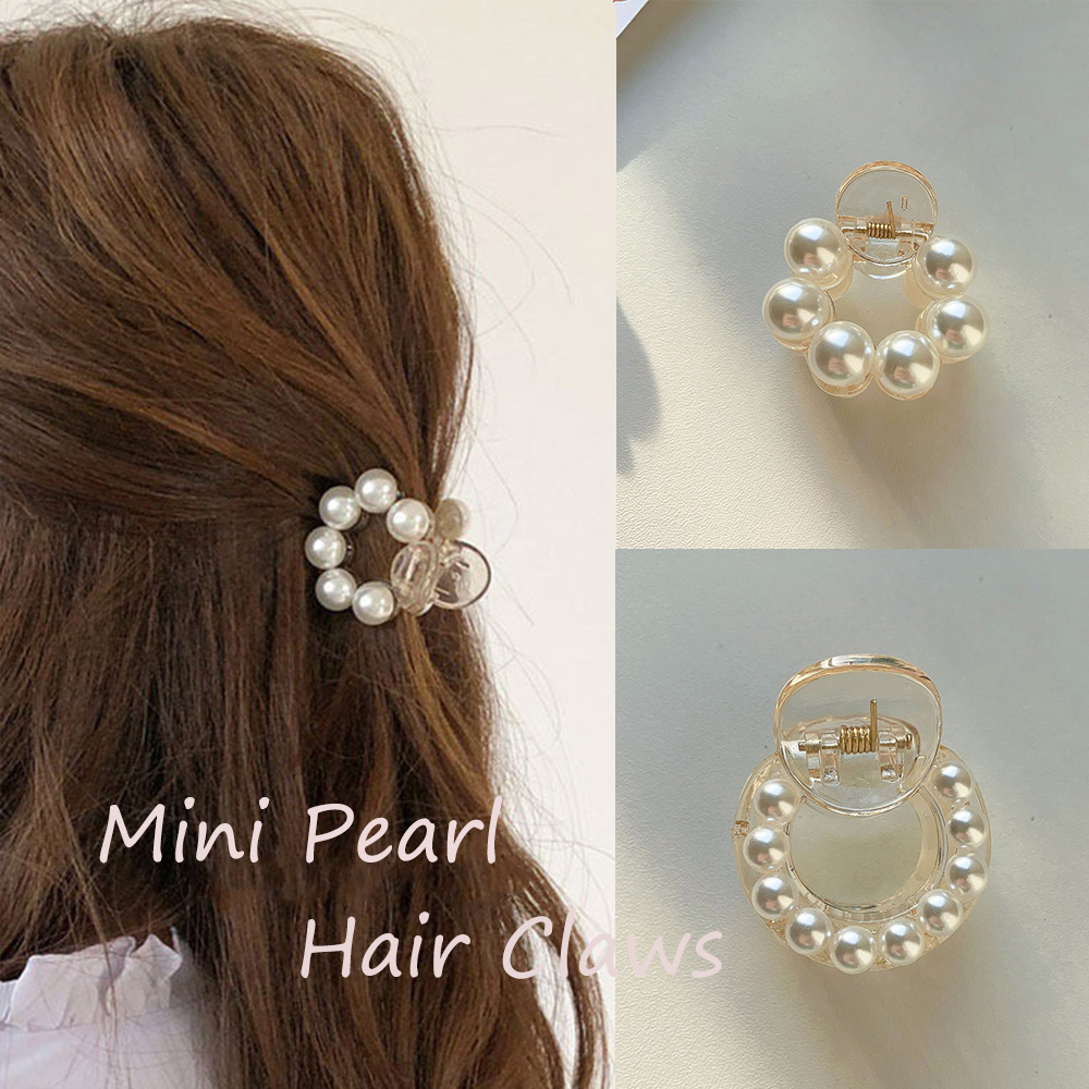 Jepit Rambut Mutiara Mini Manis Jepit Rambut Bulat Akrilik Jepit Rambut Tipis Mode Kepiting Jepit Rambut untuk Wanita Anak Perempuan Alat Penata Rambut Sehari-hari