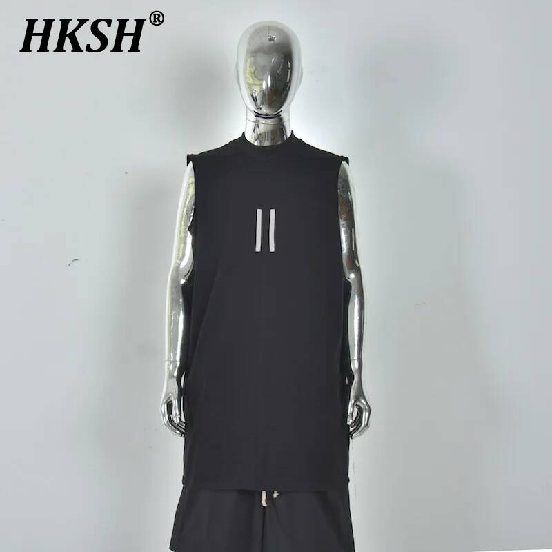 Hksh verão novo homem escuro em torno do pescoço colete de algodão sem mangas camisetas absorção de suor moda high street personalizado chique ins hk4899