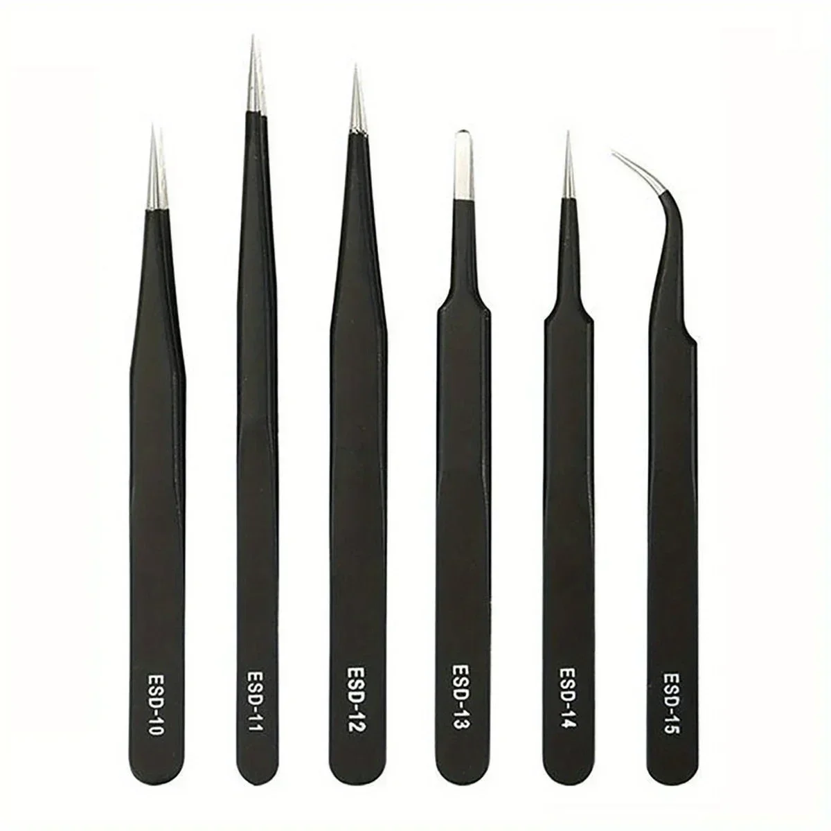 精密 ESD 帯電防止ピンセットセット - 電子修理およびプロセスモデリング用の 6 個のステンレス鋼ツール、曲げ 2025