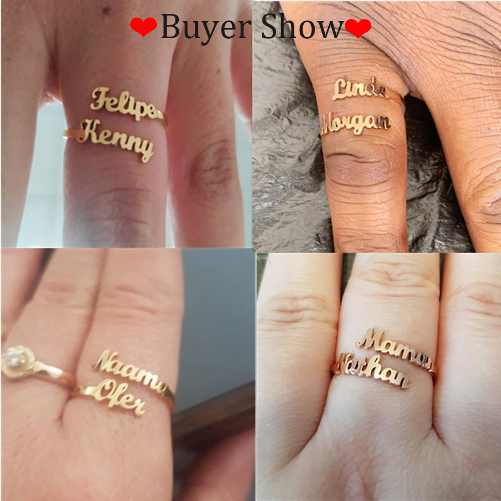 Anillo personalizado Mini-World para parejas, anillo con personalidad 1-4 con nombre familiar, bisutería de acero inoxidable para mujeres, anillos ajustables, banda, regalo de Navidad