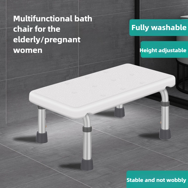 Height Adjustable Aluminum Bath Chair Elderly Safety Seat with Armrests Non-Slip Self-Draining Shower Bench for Bathtub