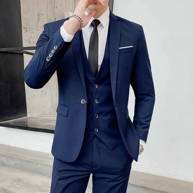 High-end marca cor sólida formal negócios escritório terno blazer colete calças conjunto de três peças para o noivo casamento mostrar vestido festa