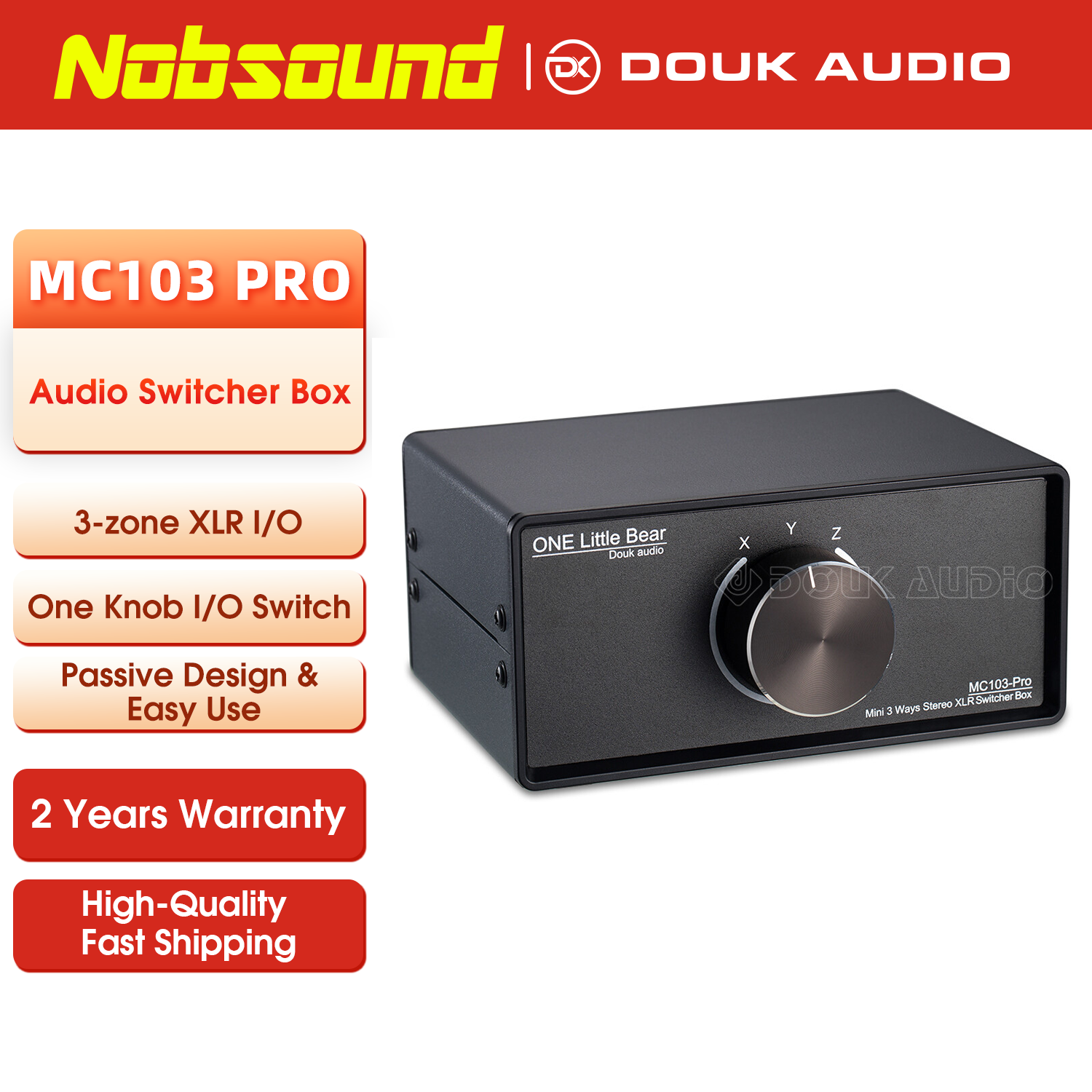 Nobsound-Mini répartiteur audio mécanique à 3 voies XLR, sélecteur passif, stéréo 1(3)-IN-3(1)-OUT, boîtier de séparation