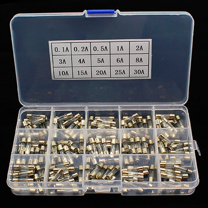 15Kinds 150pcs 5*20 Fast-blow Glass Tube Fuses Car Glass Tube Fuses Assorted Kit 5X20 with Box Fusiveis 0.1A-30A Household Fuses