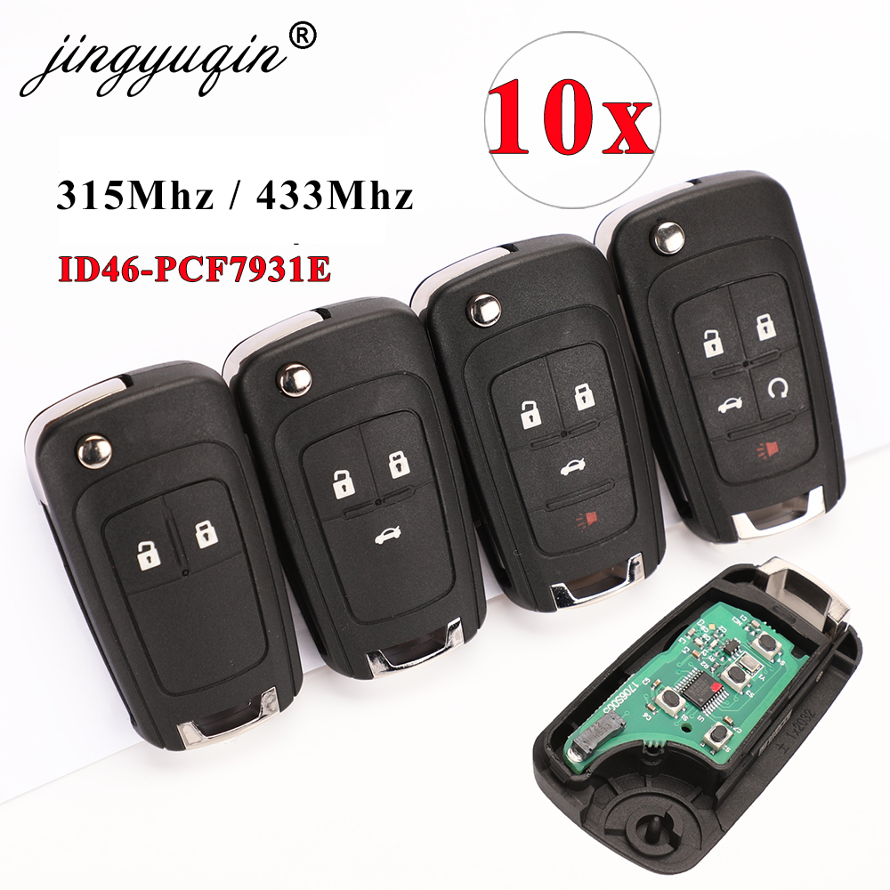 Jingyuqin 10 unids/lote 2/3/4 botones funda de mando a distancia llave plegable para Chevrolet Lova Sail Aveo Cruze 315/433Mhz PCF7937E