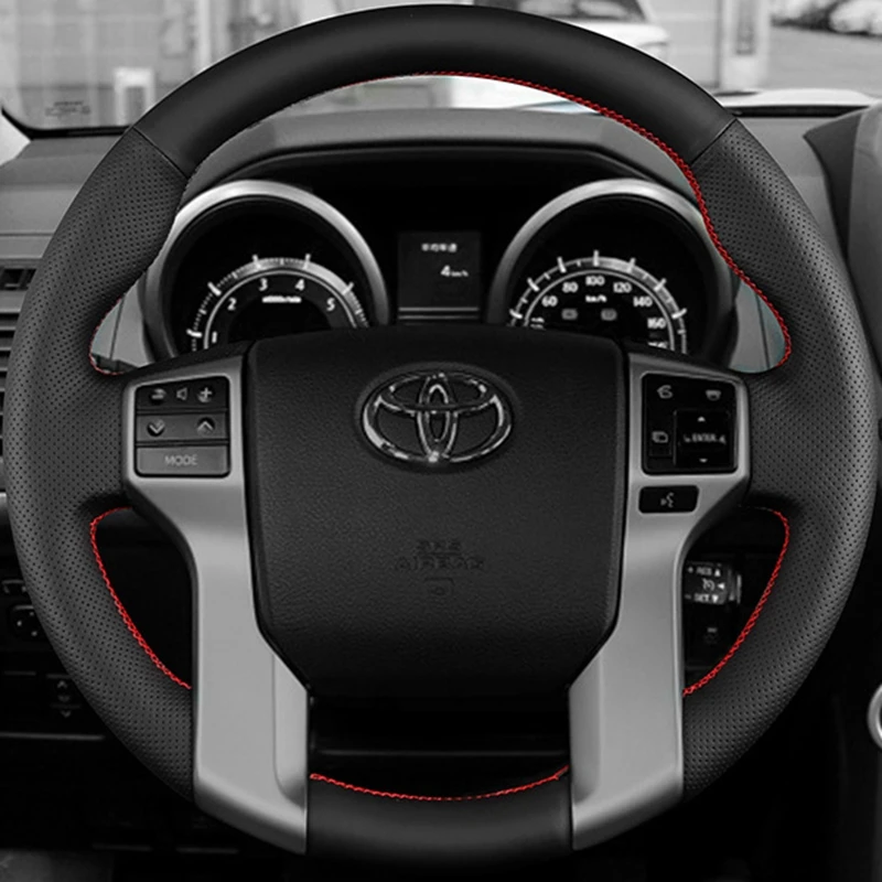 Hand Sewing Black Microfiber Leather Car Steering Wheel Cover For Toyota Land Cruiser Prado Land Cruiser Tacoma Tundra