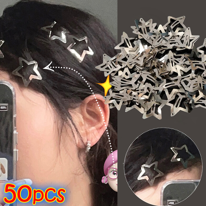 Y2K Mädchen Silberne Stern-Haarspangen Damen Filigrane Stern-Metall-Haarklammern Haarschmuck Gratis Bobby Pins
