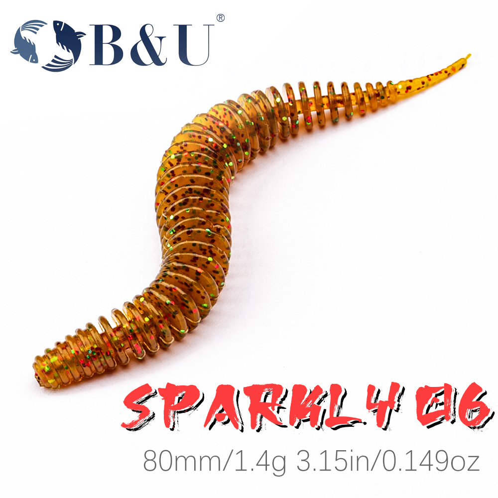 B & U Glitter 80Mm Umpan Pancing Lembut Umpan Silikon Bentuk Cacing Umpan Larva Wobblers Pike dan Bass Umpan Berenang Buatan Leurre Souple