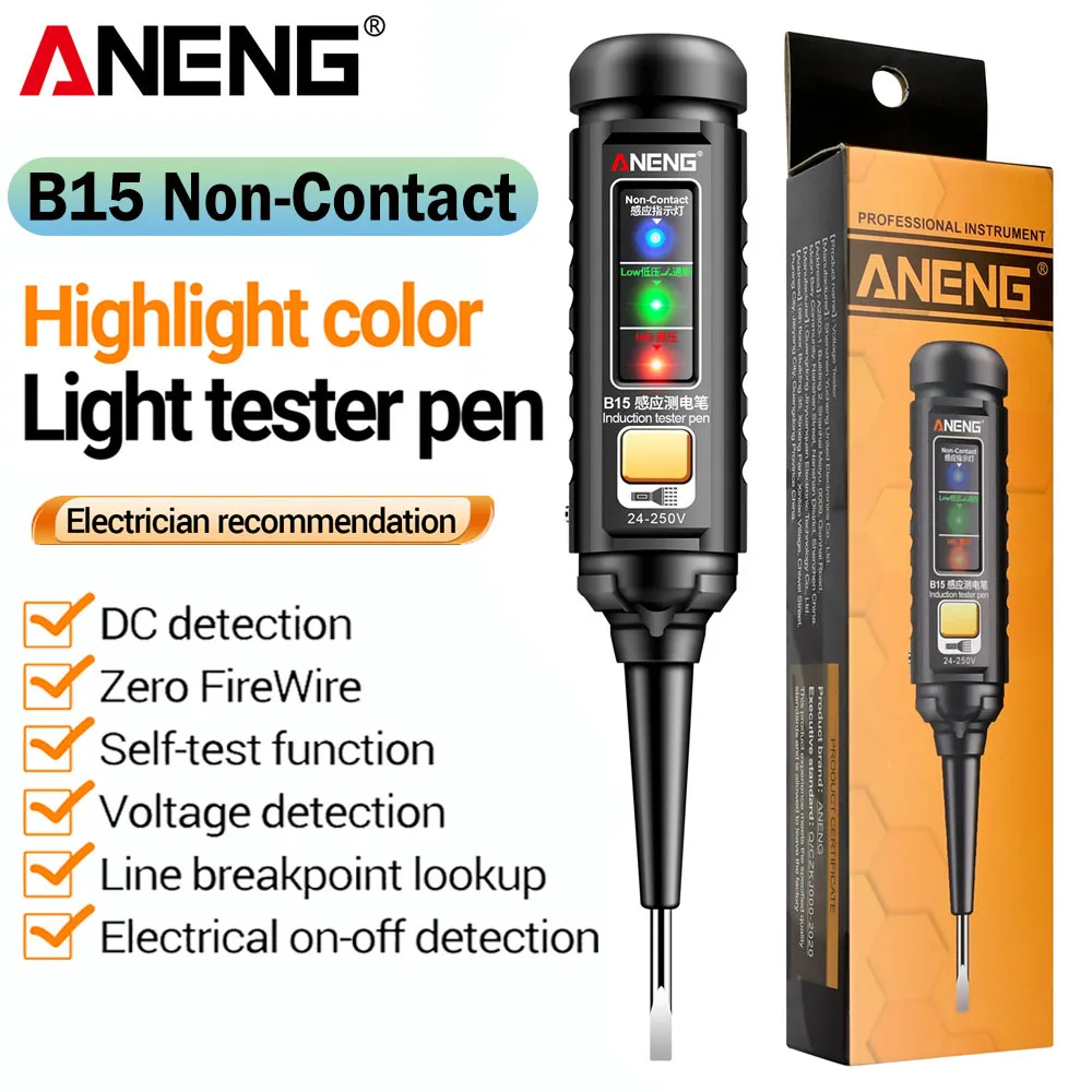 誘導テスターペン ANENG B15 ハイライトカラーライト プロフェッショナル AC 電圧検出 電気技師用ドライバー テストツール