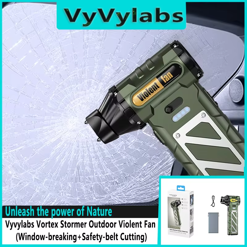 VYVYLABS-ventilador portátil, martillo de seguridad para coche, rompeventanas de coche, martillo de emergencia, cortador de cinturón de seguridad, herramienta para coche, ahorro de vida, carbono St