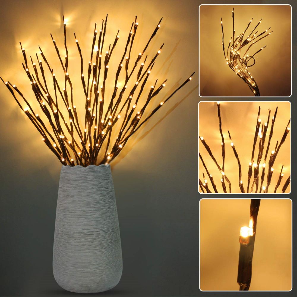 Lámpara de rama de sauce, 20 luces LED de decoración de ramo, relleno de florero alto para fiesta, guirnalda de cadena DIY, luces decorativas para el hogar, 1 unidad