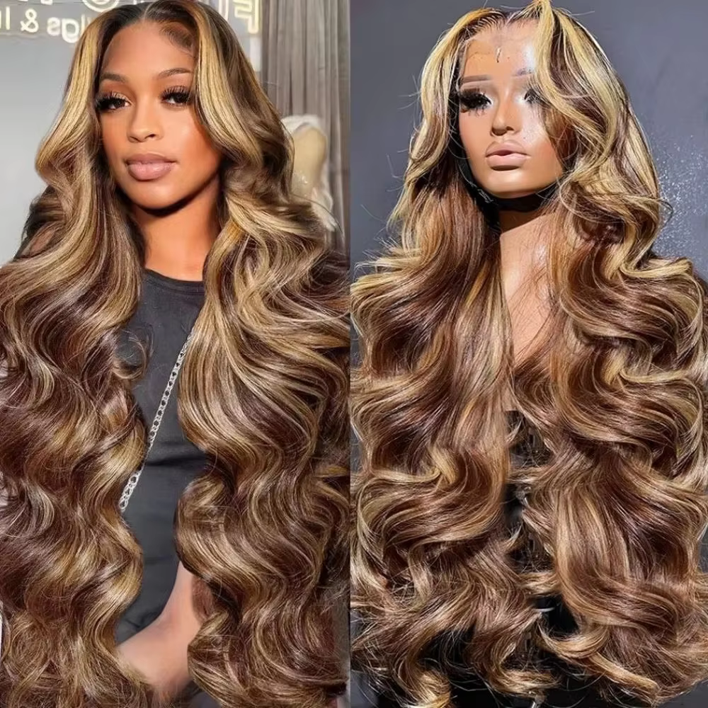 13x4 13x6 Full Frontal Lace 200 Density P4/27  Prepluck Colored Body Wave Frontal Wig HD Transparent Lace Human Hair Wigs