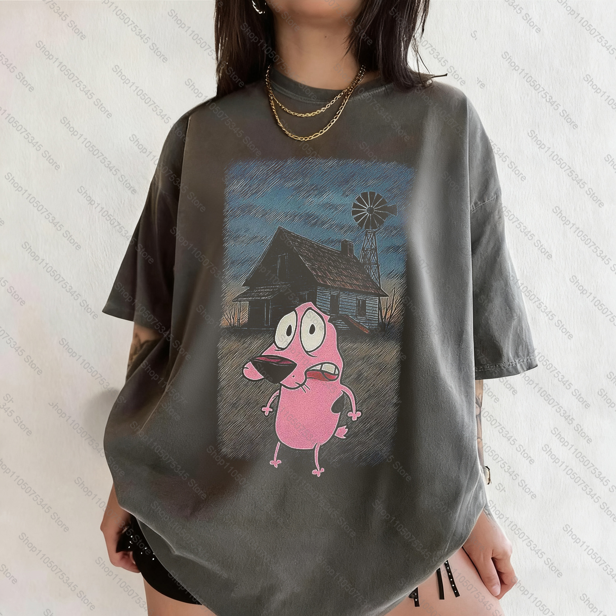 Винтажная футболка с короткими рукавами и мультяшным принтом Courage The Cowardly Dog, футболка унисекс с графическим рисунком 90-х годов, ностальгическая летняя уличная футболка