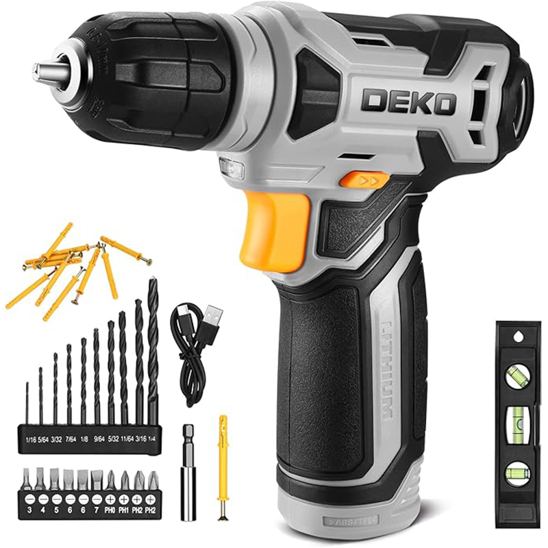 DEKO 8V accuboormachineset Mini Power Driver met 3/8 "sleutelloze boorhouder 42 stuks accessoires Ingebouwde LED-boormachine voor boren