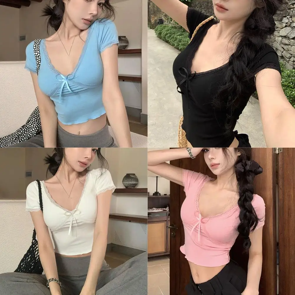 Rompi lengan pendek dasi kupu-kupu dengan bantalan dada kamisol sambungan renda ramping untuk wanita rompi TANK selempang ramping tanpa lengan kasual musim panas
