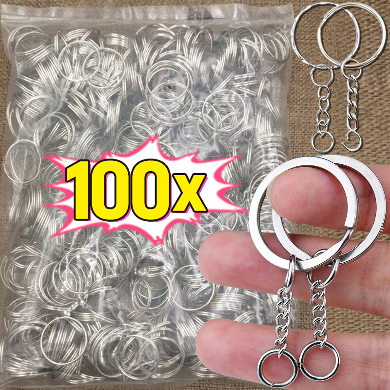 50/100pcs สแตนเลสสตีลโลหะเปล่าพวงกุญแจพวงกุญแจแหวนแยก DIY Keyfob คีย์แหวนกุ้งก้ามกราม Clasp จี้โซ่หัวเข็มขัด