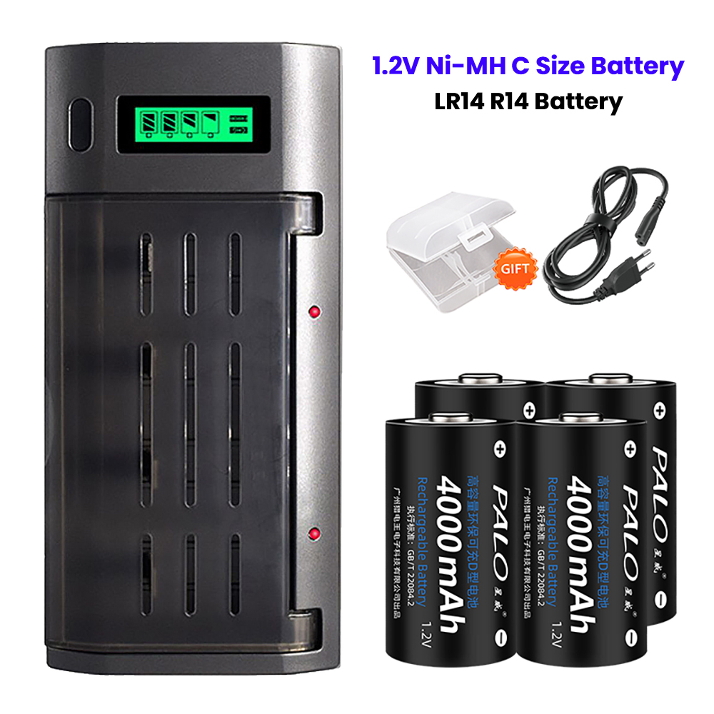 PALO 4000mAh 1.2V C Rozmiar Akumulator Typ C Baterie R14 LR14 Ni-MH C Bateria do latarki Kuchenka gazowa + inteligentna ładowarka