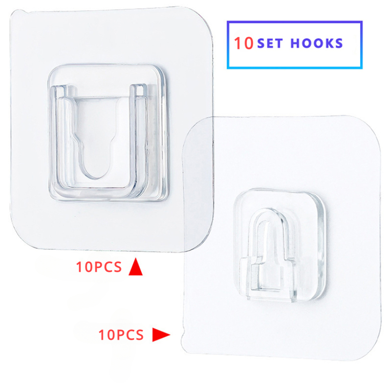 Crochets muraux adhésifs Double face, crochets transparents solides, ventouse, support de rangement mural pour cuisine et salle de bains