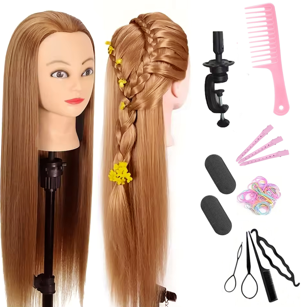 スタイリッシュなマネキンヘッドセット、クランプスタンドと編み込みキット付き - ユニセックスプロフェッショナルヘアスタイリストトレーニングツール、光沢仕上げ