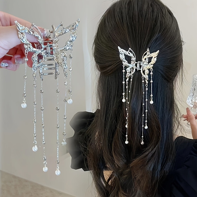 Awaytr tubarão caranguejo clipes meninas hairpin acessórios de cabelo coreano feminino simples garra de cabelo clipe borboleta pérola borla grampo de cabelo