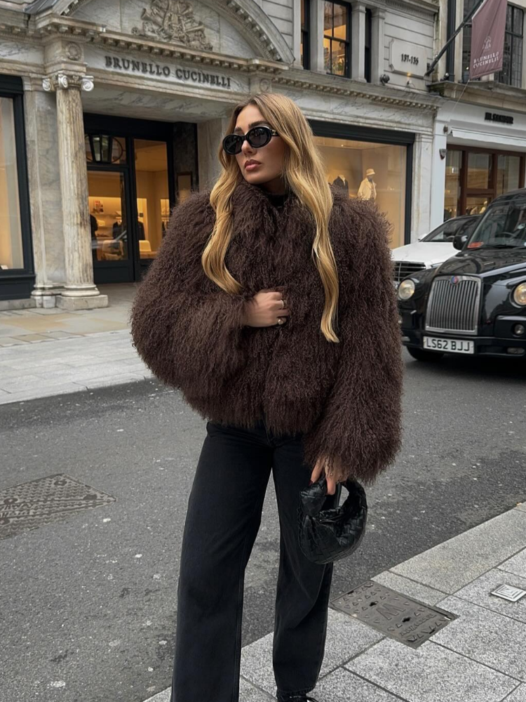 Casaco fofo de pele sintética feminino, manga comprida, gola virada para baixo, casacos quentes, jaqueta de inverno feminina, outwear de luxo para senhora, nova moda, 2022