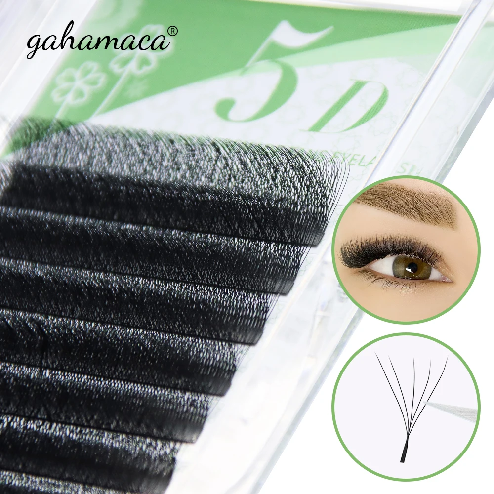 GAHAMACA Rzęsy w kształcie litery W, przedłużane 3D/4D/5D, naturalne, gotowe kępki objętościowe, 0.07mm, sztuczne rzęsy, miękkie, do makijażu, hurt.