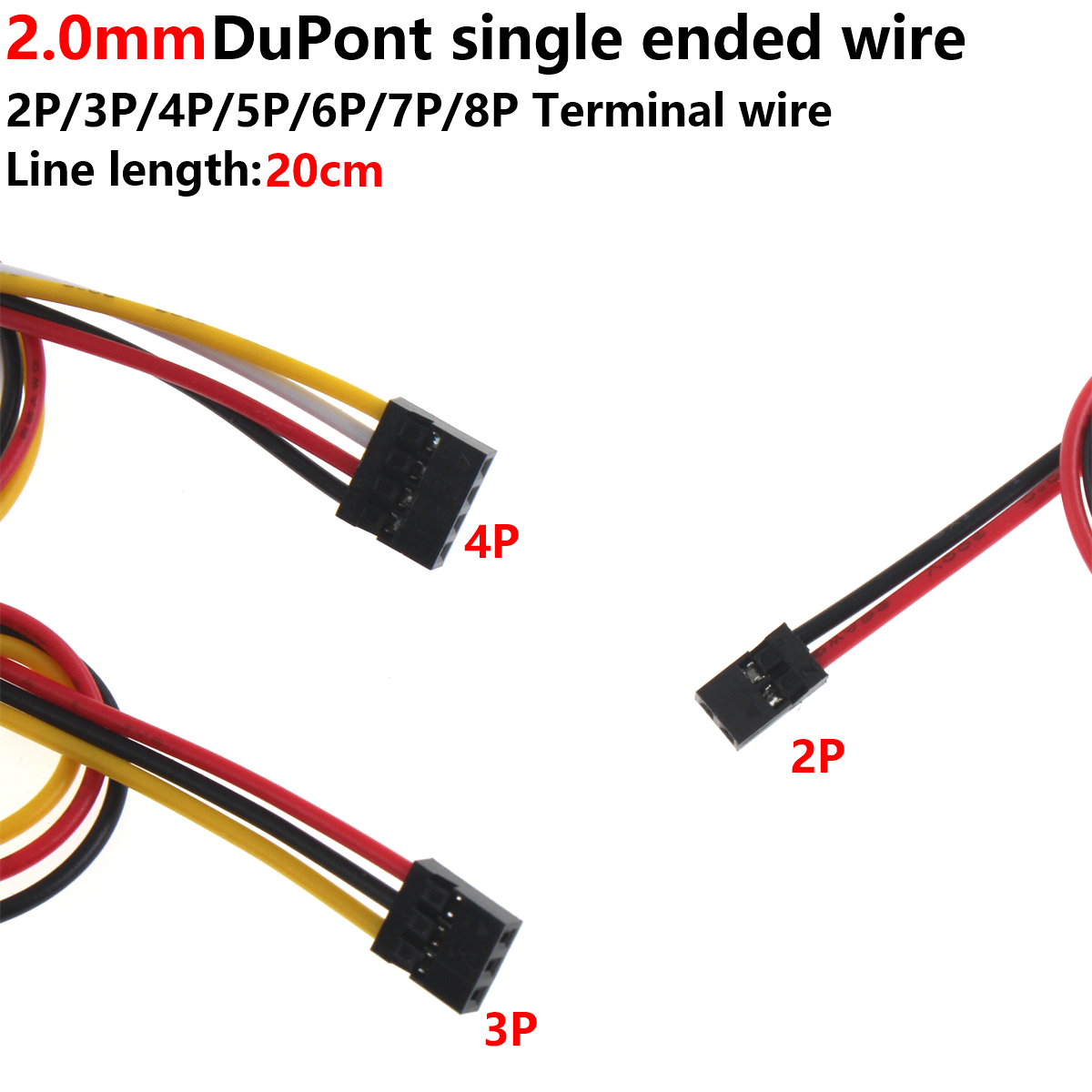 10/5 peças Cabo eletrônico de terminal Dupont 2.0mm, com comprimentos de 20cm e 30cm, tipo chicote de fila única, passo 2.0, 2P3P4P5P6P7P8P