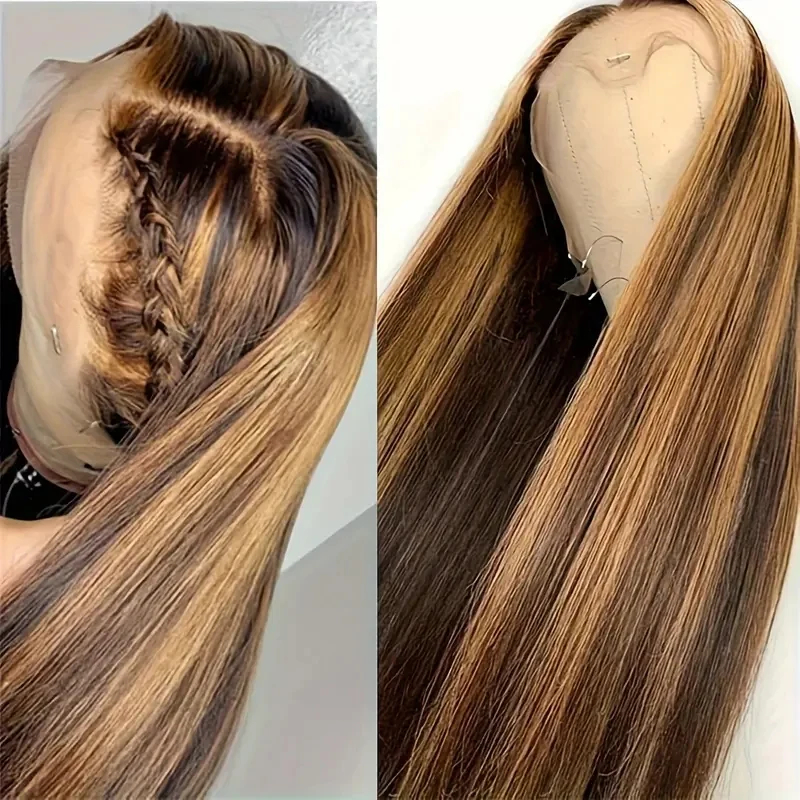 Peruki z prostych włosów P4/27 Highlight Bone Straight 13x6 HD Lace Front, wstępnie wyskubane, wietnamskie, w kolorze miodowego blondu, peruka z ludzkich włosów 13x4 Lace Frontal, gęstość 230%