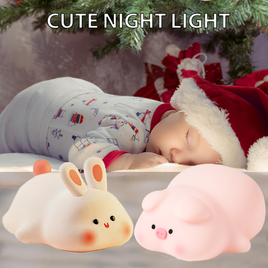 Piggy Bunny-Lámpara de mesa Led, luz nocturna de silicona regulable, recargable, decoración de habitación de bebé, dormitorio y mesita de noche