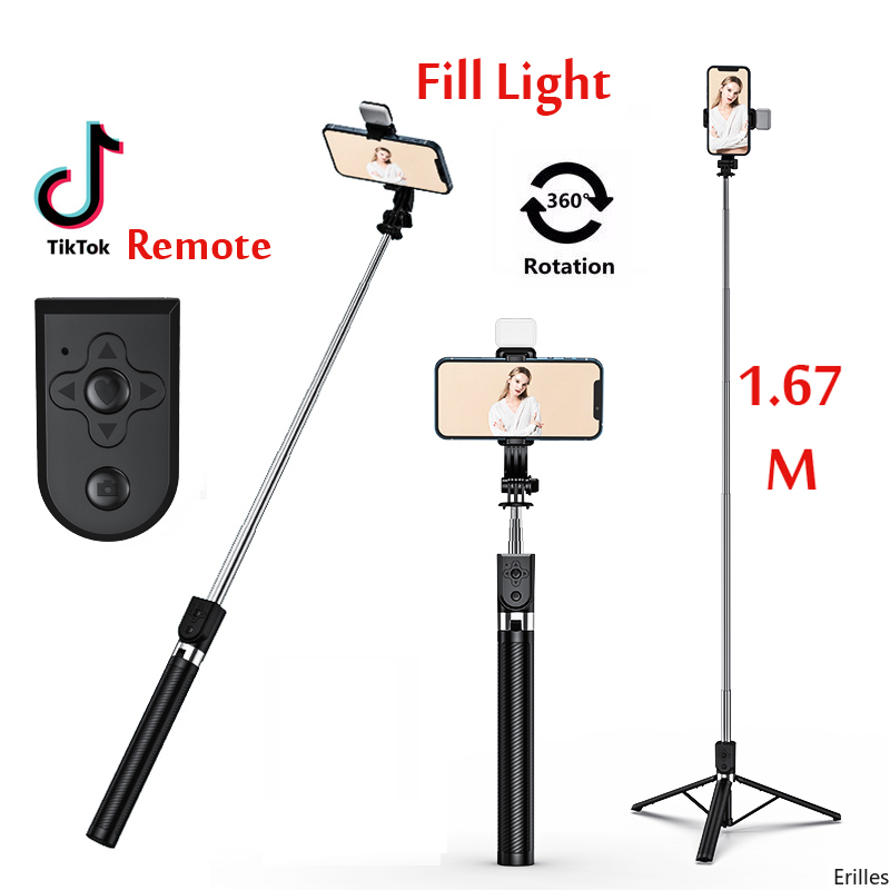 Dài 1.67M Mở Rộng Không Dây Bluetooth Selfie Stick Sống Broacast Đế Đứng Chân Máy Có Thể Gập Lại Với Lấp Đầy Ánh Sáng Cho Điện Thoại Thông Minh