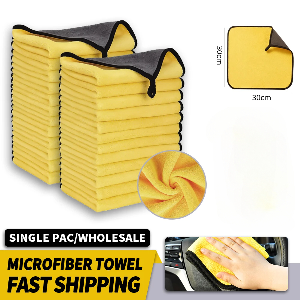 3/5/10 pezzi asciugamano in microfibra per lavaggio auto 30*30 cm / 30*60 cm pulizia auto asciugatura panno panno per la cura asciugamano per lavaggio auto asciugamano da cucina