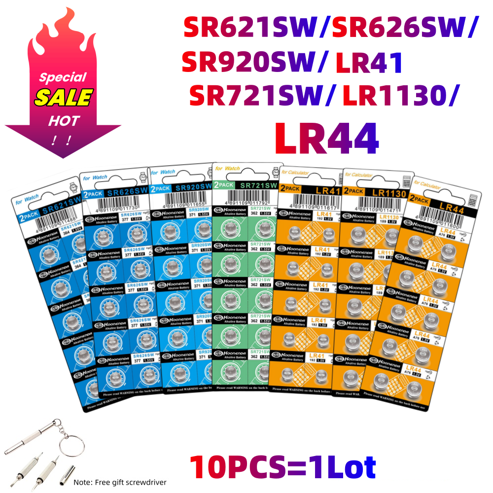 10 шт. AG13 LR44 1.5V кнопочные батарейки LR41 LR1130 LR626 SR621SW SR626SW SR920SW SR721SW, щелочные батарейки-таблетки для часов и игрушек