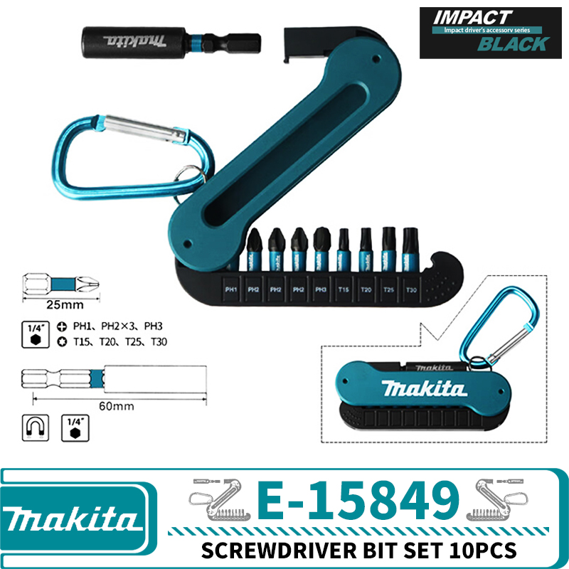 Makita E-15849 Набор ударных черных отверток, аксессуары для электроинструментов, брелок