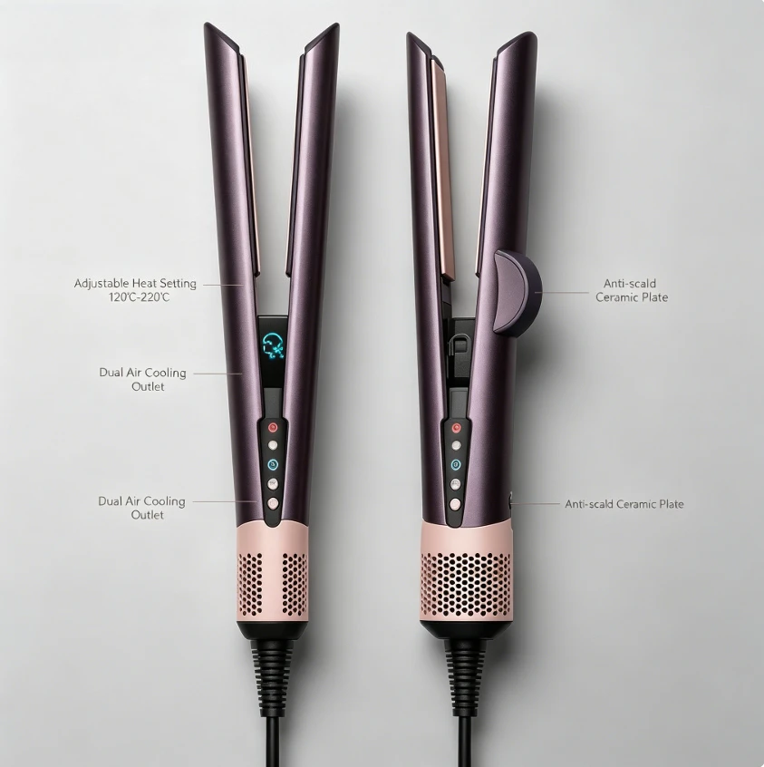 Hot Air Brush 2 In 1 Multifunctional Hair Dryer Straightener Lcd Temperature Display Negative Ion Wet Dry Hot Air Brush Anti Static Smoothing Portable Professional Hair Styling Care Device For Women Daily Use