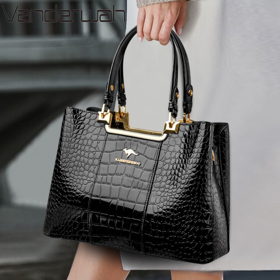 Sacs à bandoulière à trois couches pour femmes, sacoche de luxe de styliste en cuir verni de bonne qualité, fourre-tout décontracté, sacs à main de grande capacité