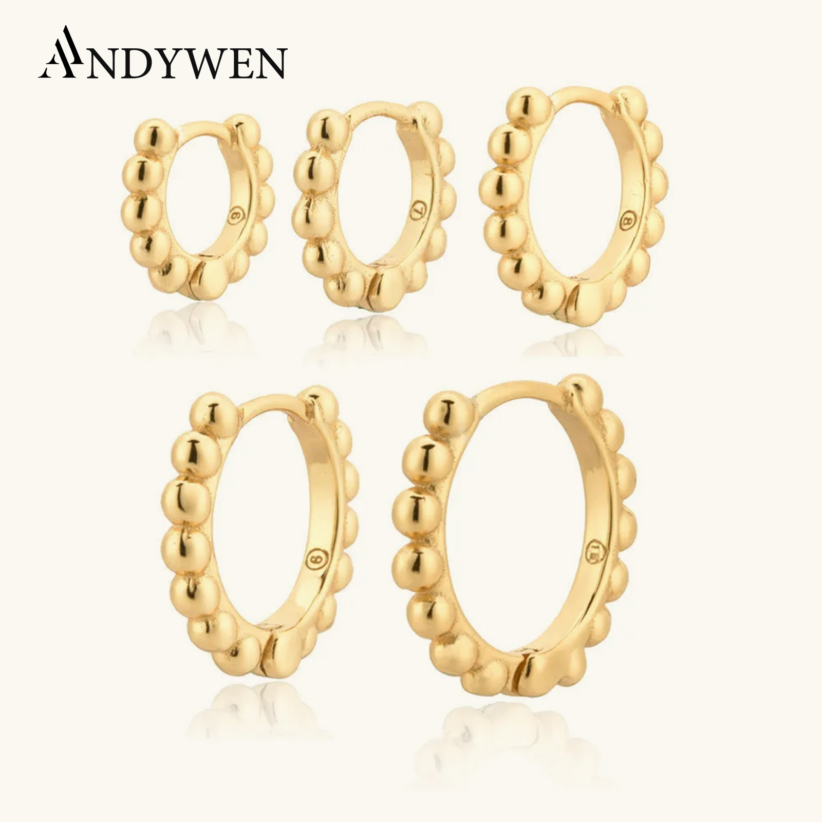 ANDYWEN 925 Sterling Silver 6mm 7mm 8mm Beads Huggies Multi Size Hoops Women Plain Simple Loops Circle Piercing Jewelry For Wome