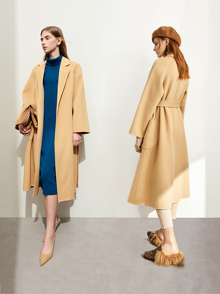 AMII-abrigo de lana minimalista para mujer, chaqueta de invierno con cuello y cinturón, chaqueta de mezclas largas de moda coreana Vintage 2024 12324006