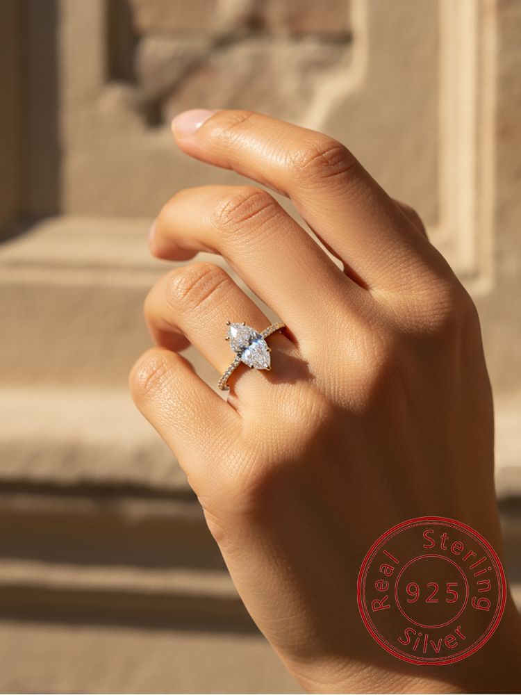 Anello in argento sterling 925 classico da 1-3 carati con zirconi marquise per le donne, fidanzamento, matrimonio, gioielleria raffinata di alta qualità di lusso