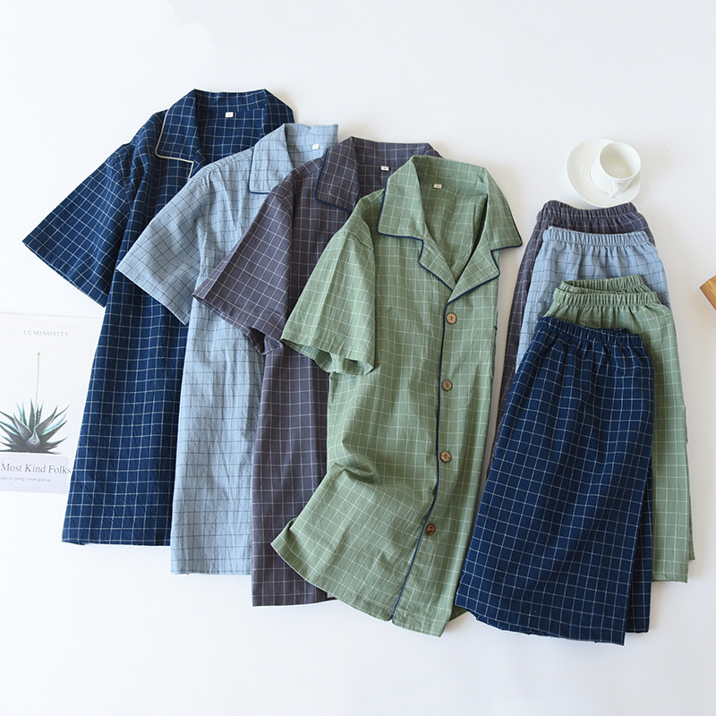 Hoge kwaliteit en duurzaam heren katoenen pyjamaset Single-Line geruit bijpassende loungewear geruit vest shorts nachtkleding