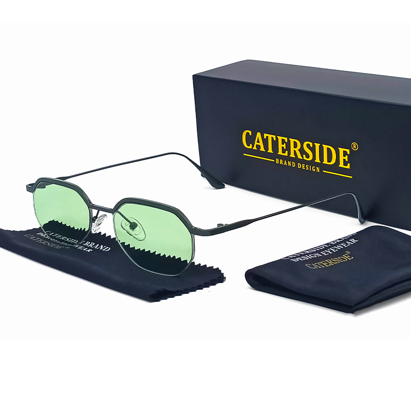 CATERSIDE Occhiali da sole piccoli retrò da uomo Occhiali da sole poligonali punk a mezza montatura per donna Occhiali da viaggio d'affari per feste Stile estivo