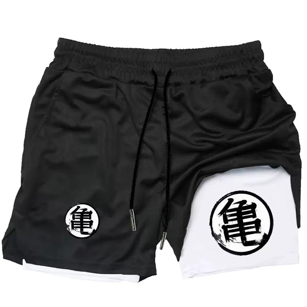 Shorts Esportivos Masculinos 2 em 1 de Secagem Rápida para Treino e Corrida, Modelo Goku Anime Verão 2026 - Ideal para Academia e Atividades Físicas