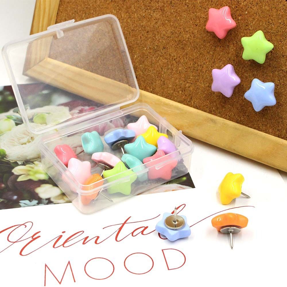 Chinchetas de pentagrama con forma de estrella de macarrón 3D, chinchetas con caja, chinchetas reutilizables para pizarra, suministros de encuadernación para oficina