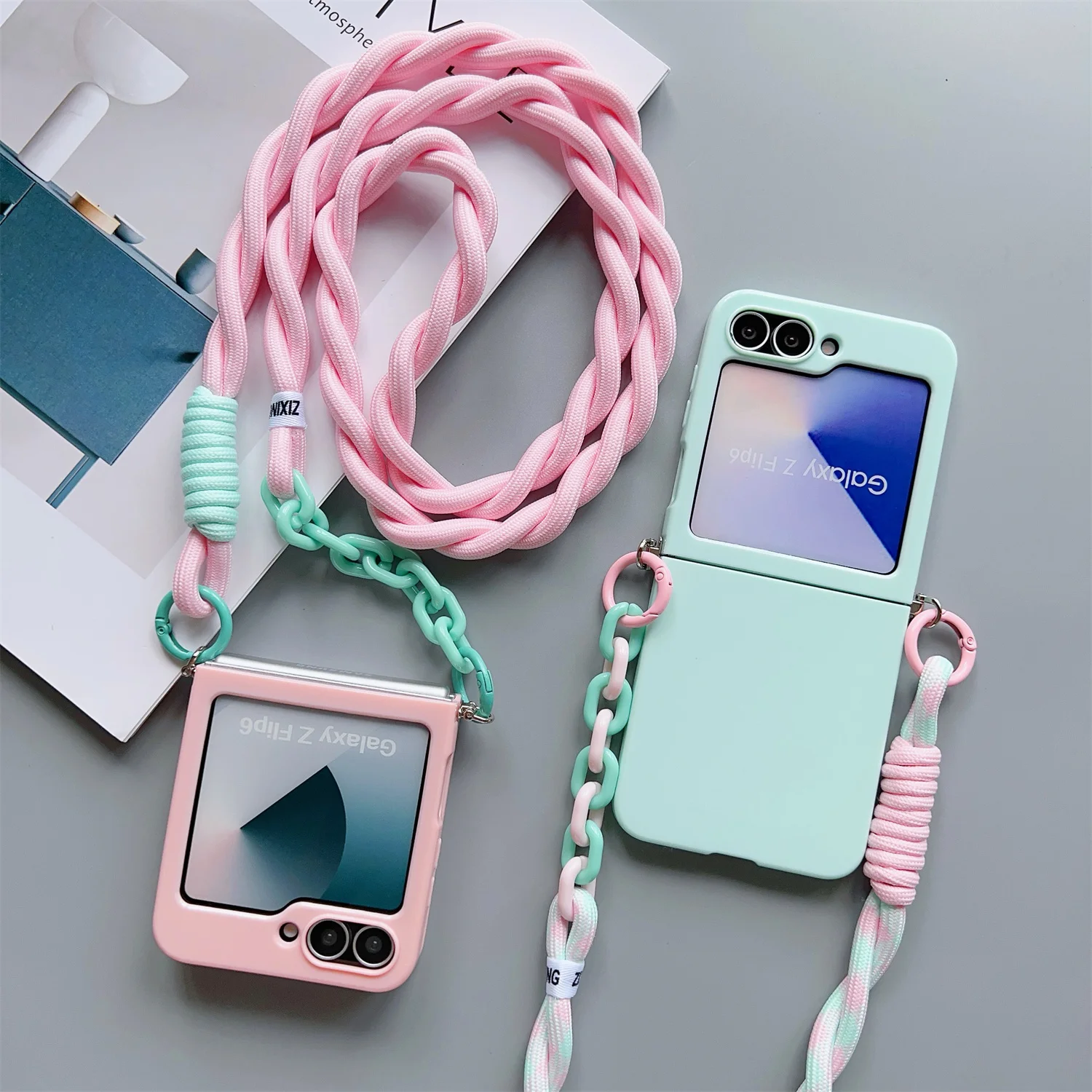 Casing Ponsel Ramping Selempang Tali Lanyard Solid untuk Motorola Moto Razr 40 50 60 Penutup Pelindung Permen Ultra Lucu