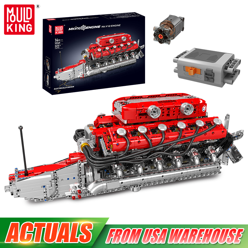 Mold King 10169, скоростной автомобиль, двигатель V12, строительный блок, технический двигатель автомобиля, игрушки в сборе, набор кирпичей с двигателем, детский рождественский подарок